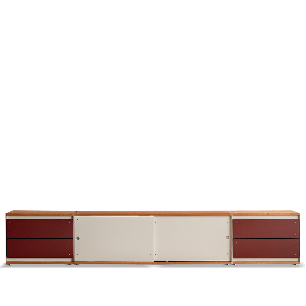 Bauhaus-aluminium-modular-tv-console-geometric in white background.