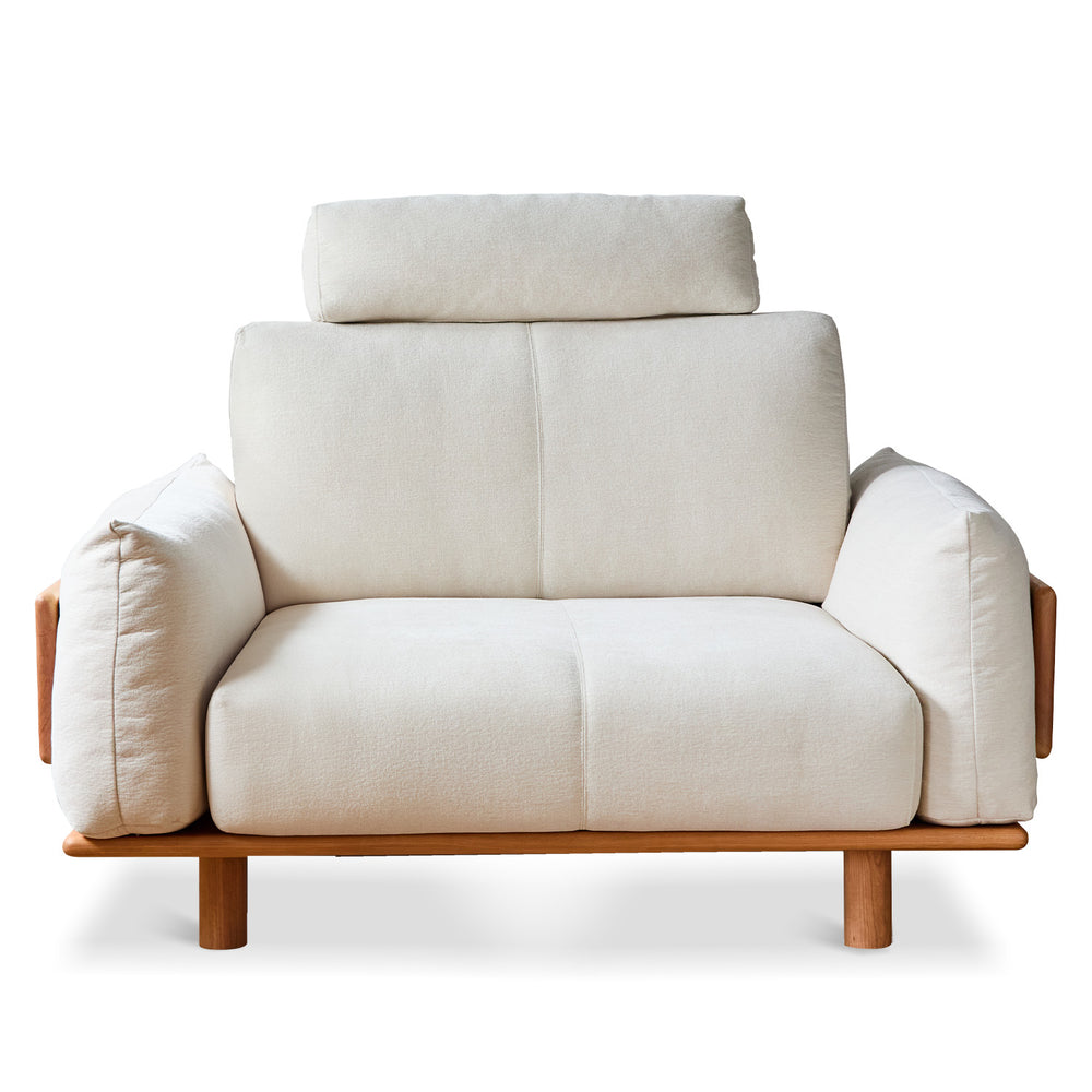 Scandinavian mixed weave fabric 1 seater sofa bessen in white background.