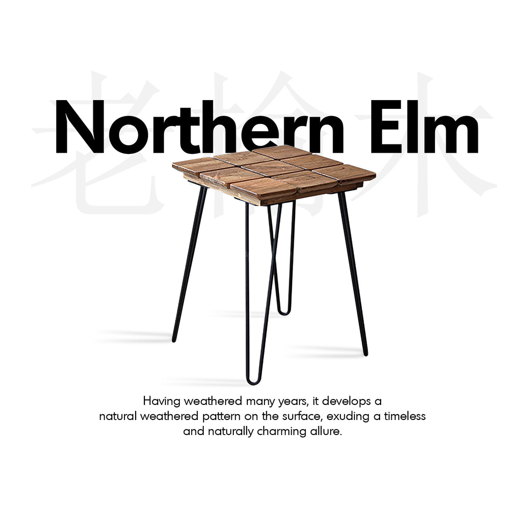 Rustic Elm Wood Square Side Table VELVET ELM Detail 1
