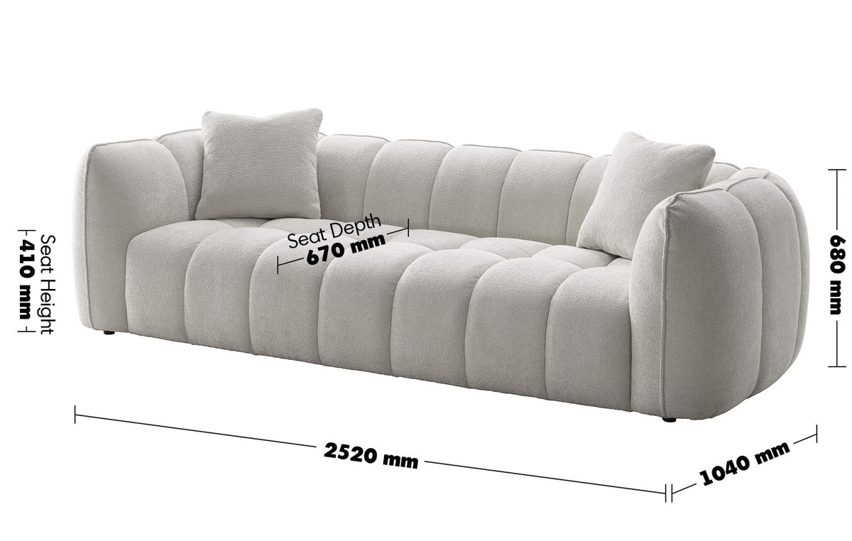 Cream Mixed Weave Fabric 4 Seater Sofa PUDDY Size Chart