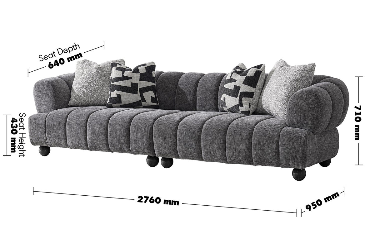 Modern Velvet Fabric Sectional 4 Seater Sofa RAVEN Size Chart