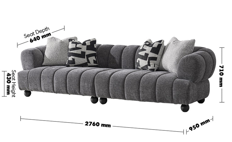 Modern Velvet Fabric Sectional 4 Seater Sofa RAVEN Size Chart
