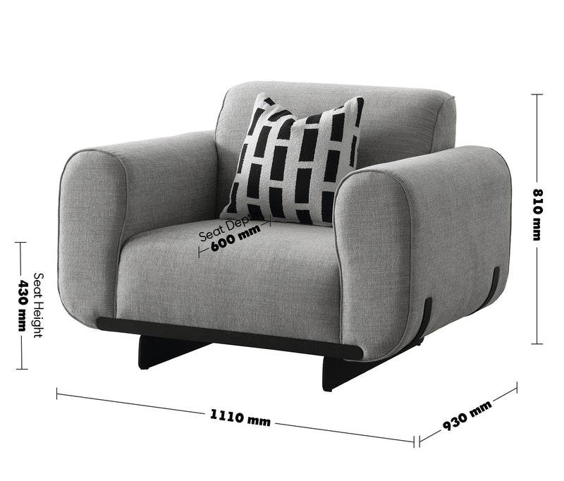 Modern Mixed Weave Fabric 1 Seater Sofa GRIDDY Size Chart