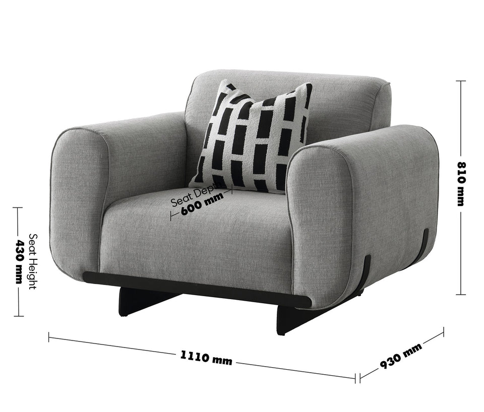 Modern Mixed Weave Fabric 1 Seater Sofa GRIDDY Size Chart