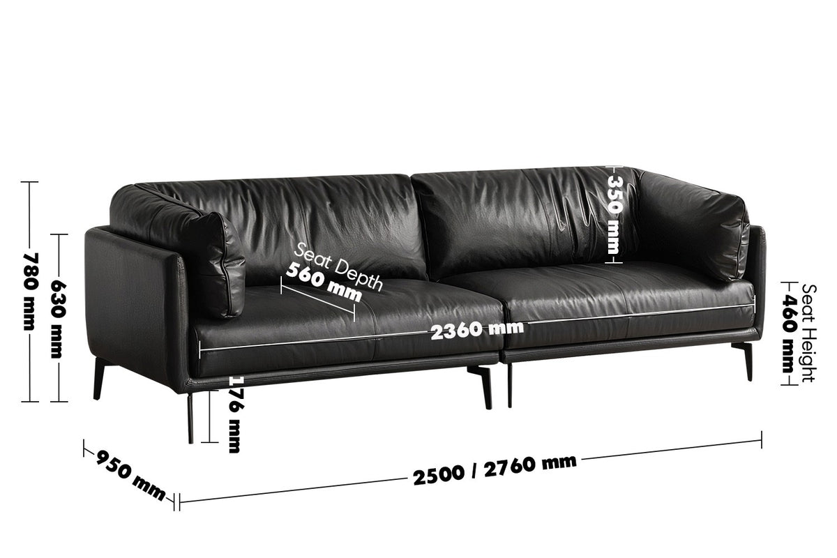 Vintage Genuine Leather Sectional 4 Seater Sofa BRAVO Size Chart