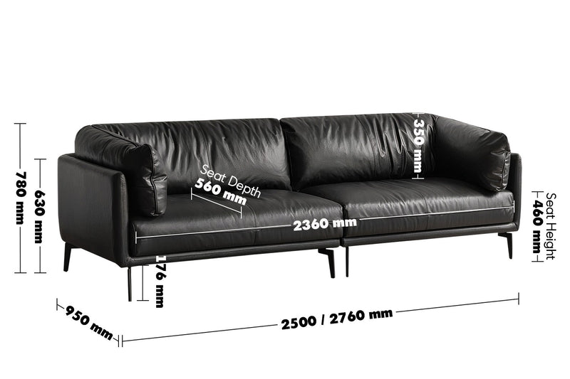 Vintage Genuine Leather Sectional 4 Seater Sofa BRAVO Size Chart