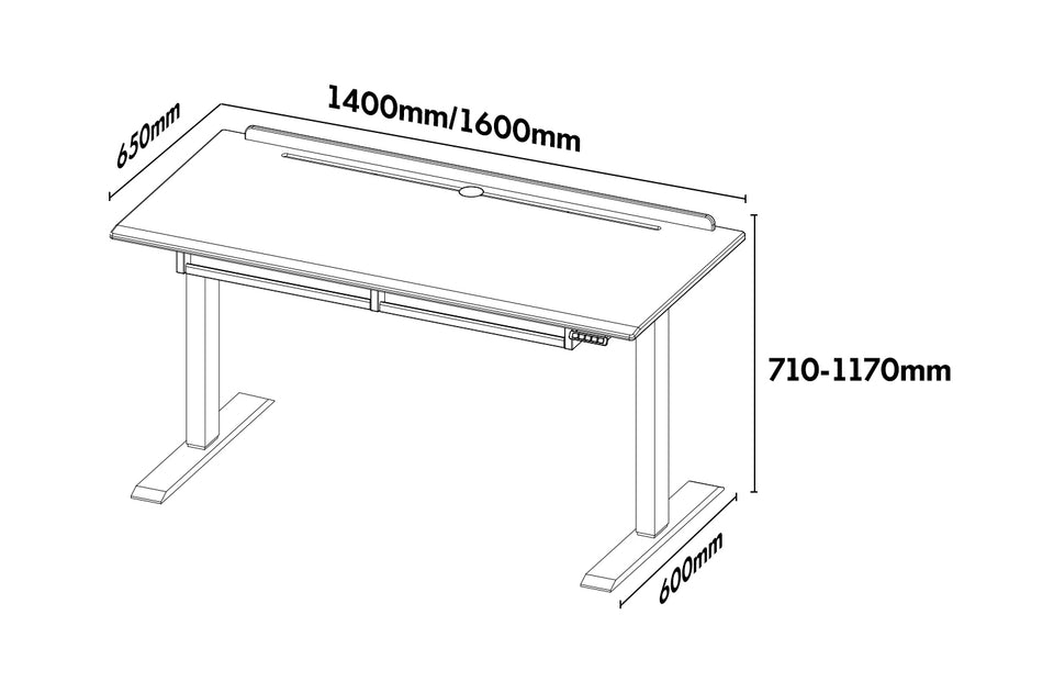 Bauhaus Boxwood Electric Height Adjustable Study Table MIES Size Chart