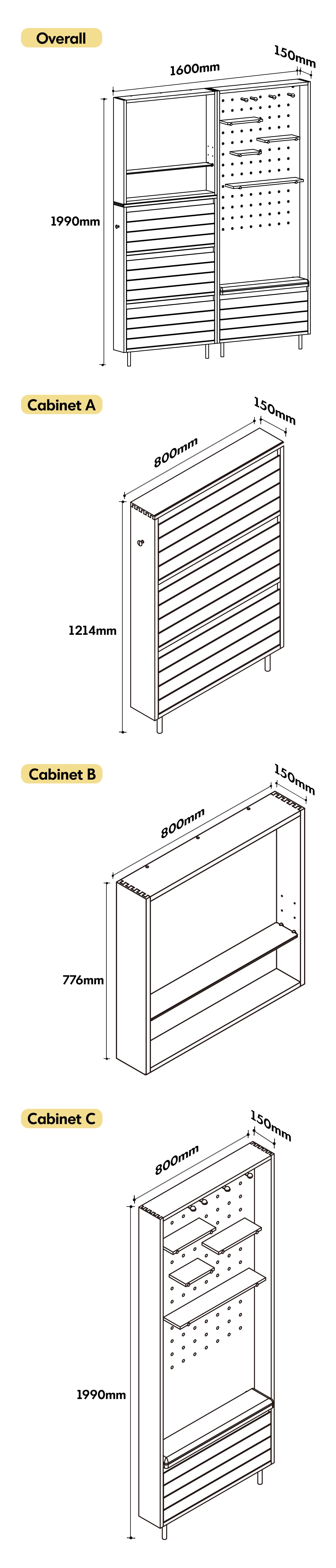 Scandinavian Cherry Wood Shoe Cabinet CORNER Size Chart