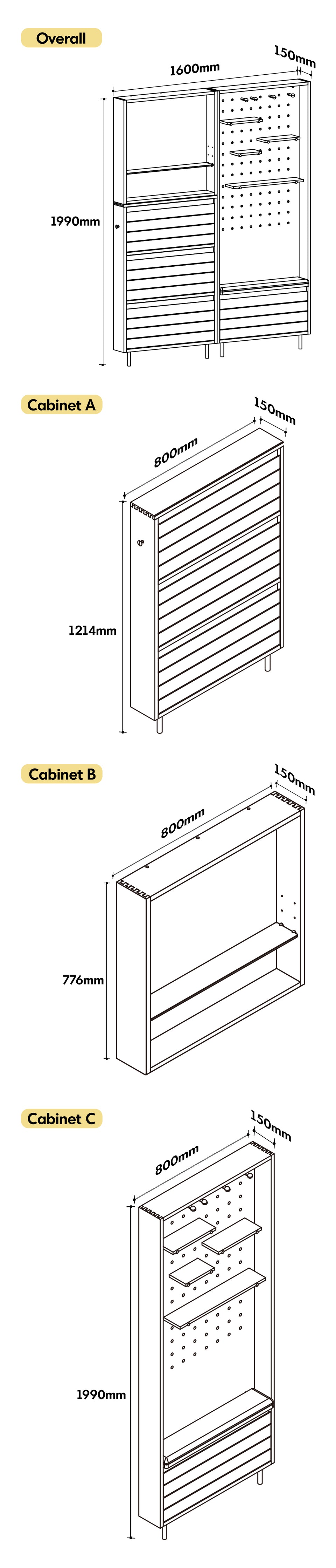 Scandinavian Cherry Wood Shoe Cabinet CORNER Size Chart