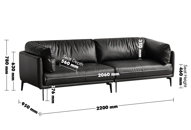 Vintage Genuine Leather 3 Seater Sofa BRAVO Size Chart