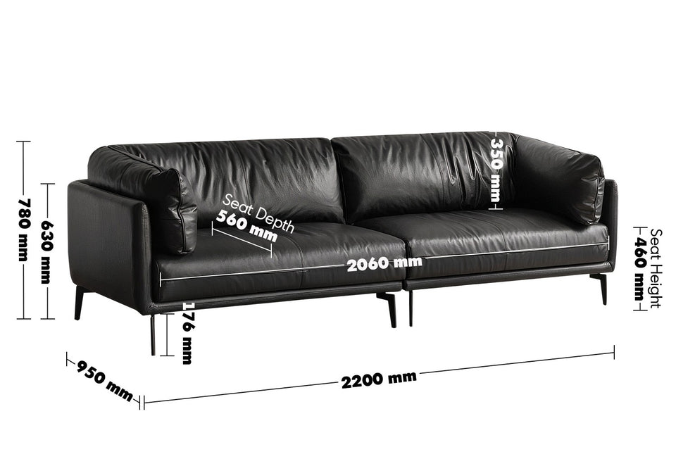 Vintage Genuine Leather 3 Seater Sofa BRAVO Size Chart