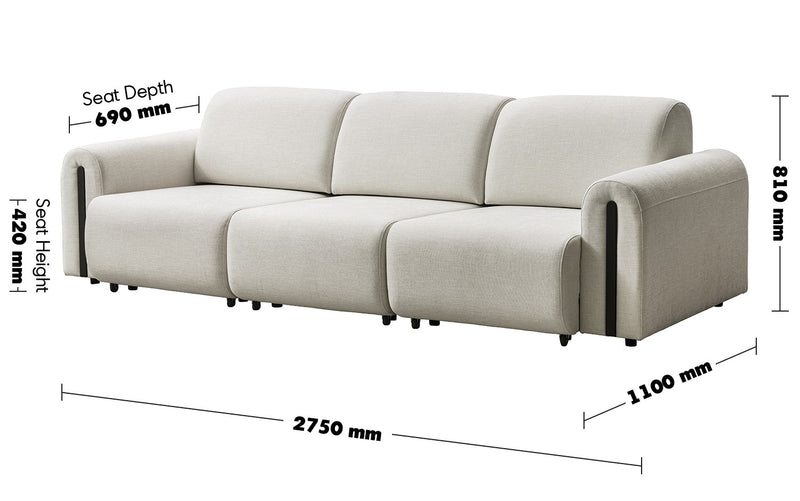 Minimalist Mixed Weave Fabric Electional Sectional 3 Seater Sofa Bed PLAINA Size Chart