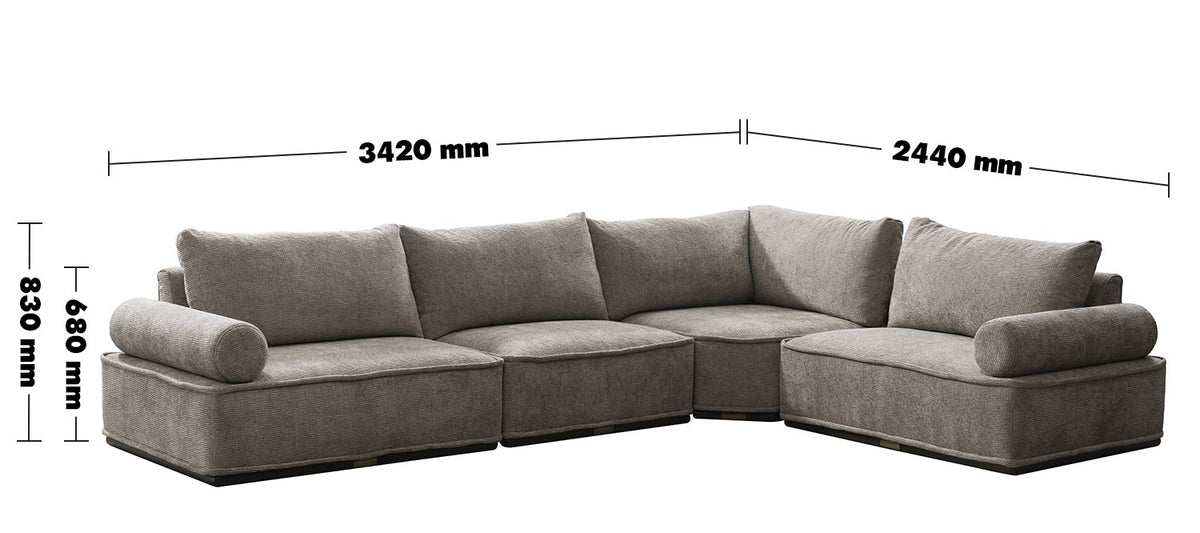 Modern Corduroy Velvet Fabric Modular L Shape Sectional Sofa 4+L CORDY Size Chart