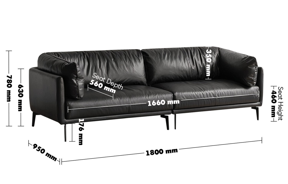 Vintage Genuine Leather 2 Seater Sofa BRAVO Size Chart