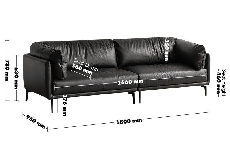 Vintage Genuine Leather 2 Seater Sofa BRAVO Size Chart