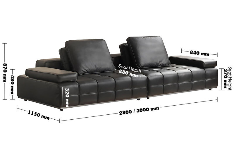 Minimalist Genuine Leather Sectional 4 Seater Sofa NEXUS Size Chart