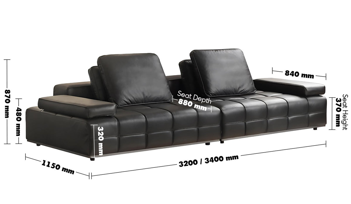 Minimalist Genuine Leather Sectional 5 Seater Sofa NEXUS Size Chart