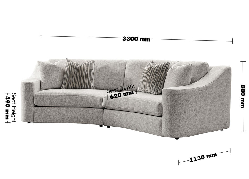 Modern Mixed Weave Fabric Modular Sectional Curve 4 Seater Sofa TERRA Size Chart
