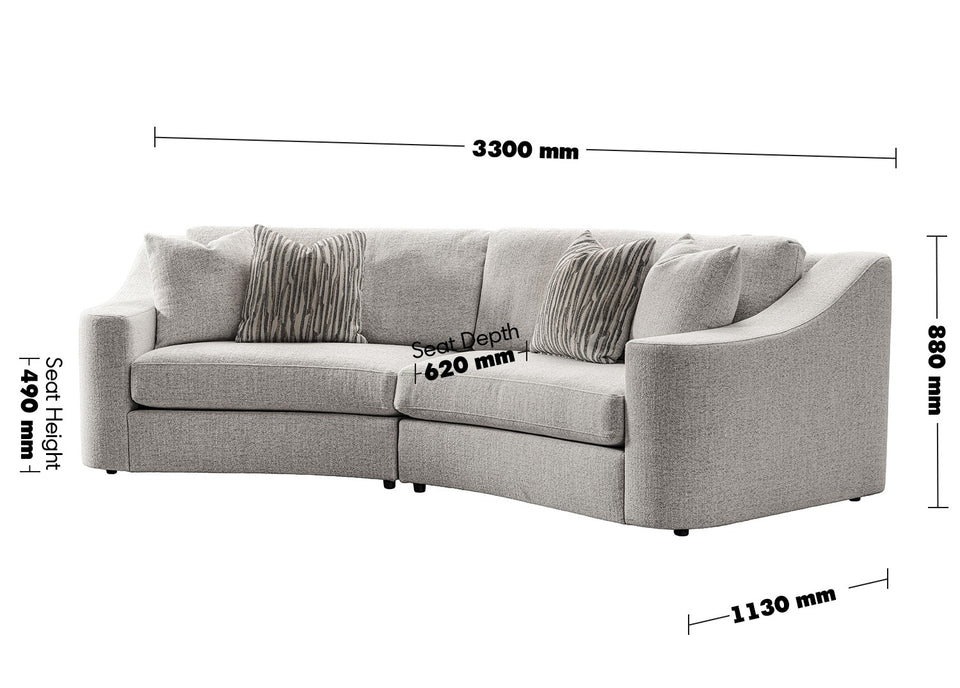 Modern Mixed Weave Fabric Modular Sectional Curve 4 Seater Sofa TERRA Size Chart