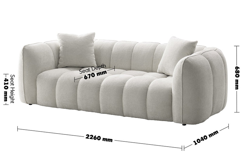 Cream Mixed Weave Fabric 3 Seater Sofa PUDDY Size Chart
