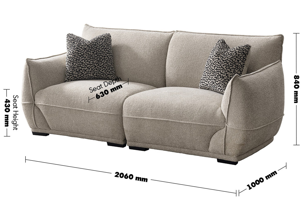 Modern Mixed Weave Fabric Sectional 3 Seater Sofa CLOUDY Size Chart