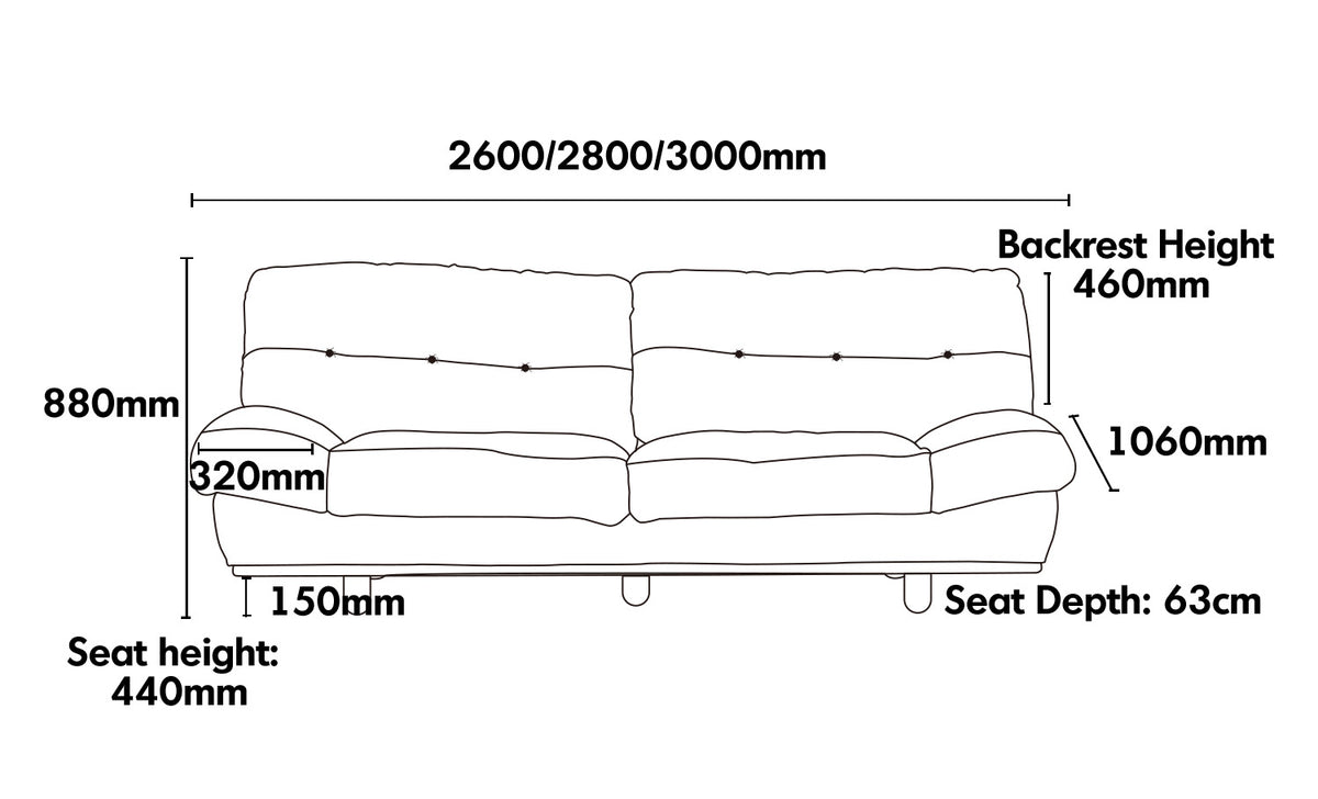 Scandinavian Cat Scratch Resistant Fabric 4 Seater Sofa NIMBUS Size Chart