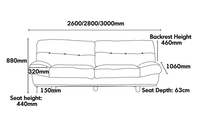 Scandinavian Cat Scratch Resistant Fabric 4 Seater Sofa NIMBUS Size Chart