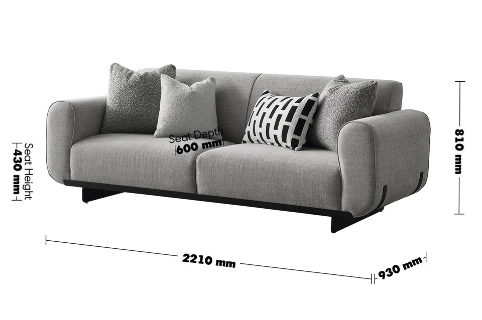 Modern Mixed Weave Fabric 3 Seater Sofa GRIDDY Size Chart