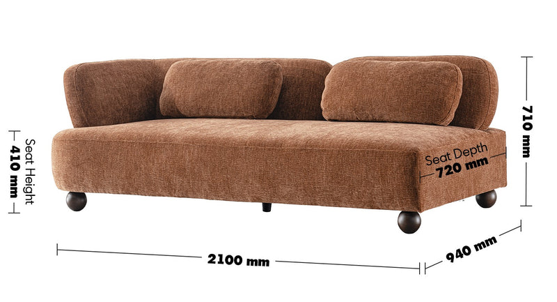 Cream Velvet Fabric Modular Corner 3 Seater Sofa BUBBA Size Chart