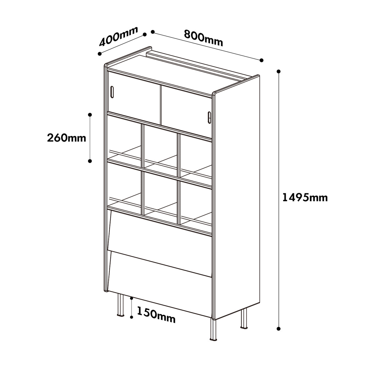 Bauhaus Boxwood Display Cabinet MIES Size Chart