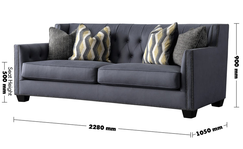 Vintage Microfiber Leather 3 Seater Sofa GRIMM Size Chart