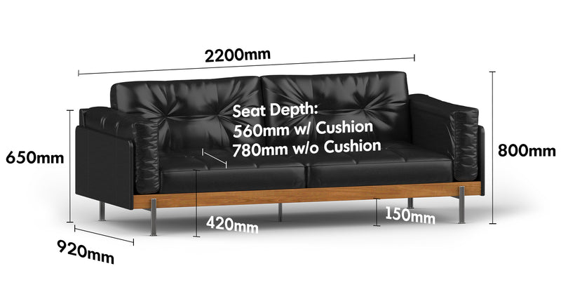 Bauhaus Microfiber Leather 3 Seater Sofa BLACK Size Chart