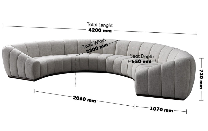 Modern Mixed Weave Fabric Modular Sectional 9 Seater Sofa BENTO Size Chart
