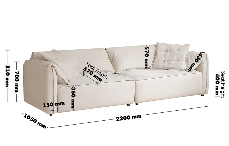 Modern Suede Fabric Sectional 3 Seater Sofa LOOMA Size Chart