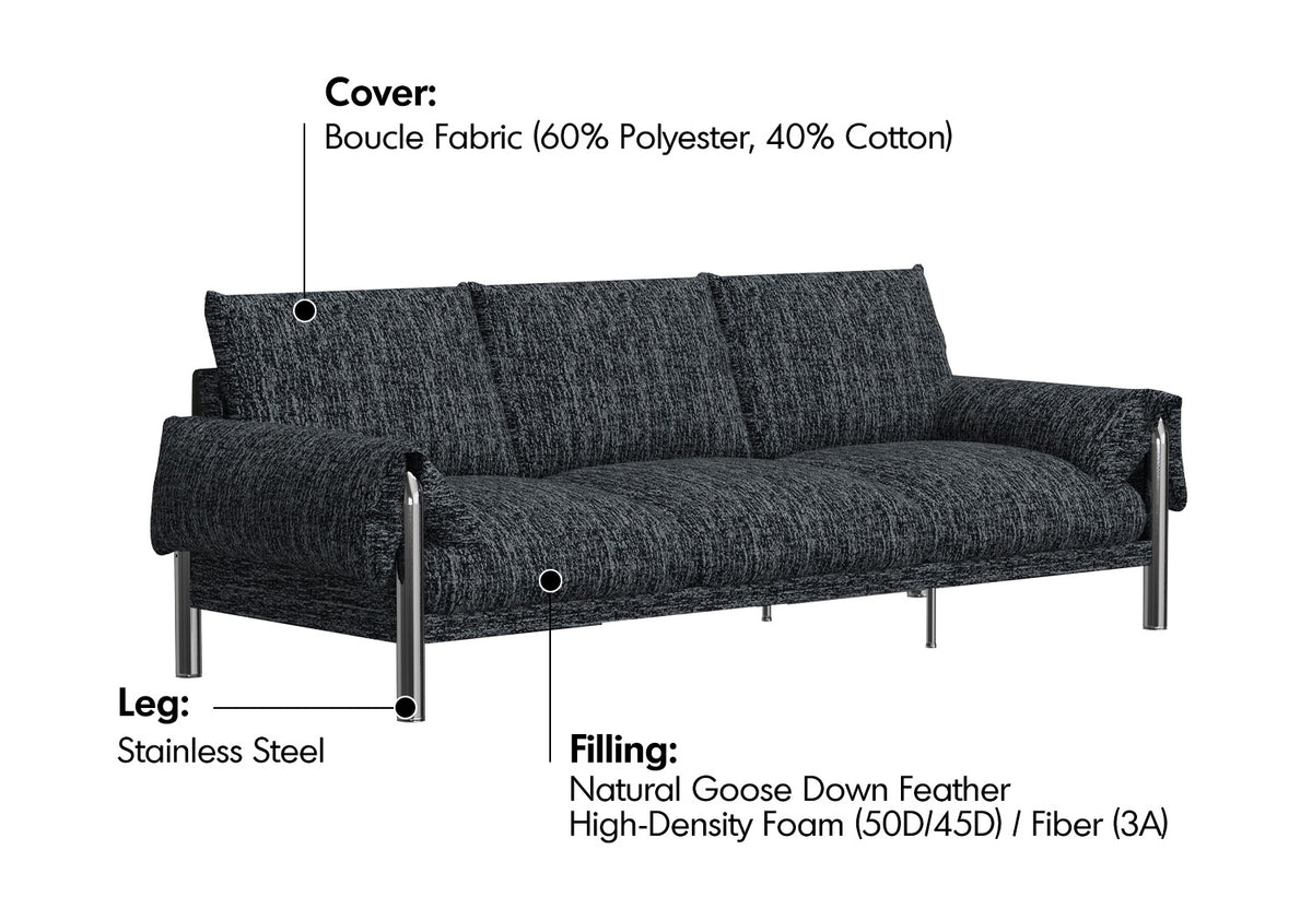 Bauhaus Boucle Fabric 3 Seater Sofa SONG Material Details Chart