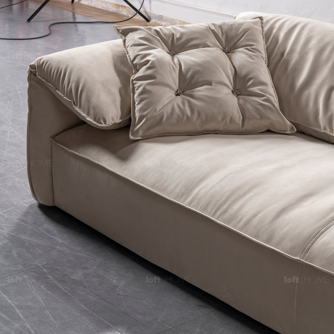 Contemporary suede fabric 4 seater sofa casablanca in close up details.