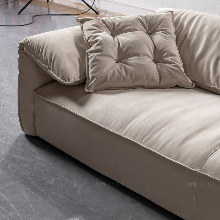 Contemporary suede fabric 4 seater sofa casablanca in close up details.