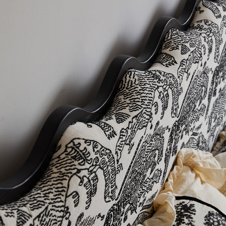 Vintage ash wood bed regal in real life style.