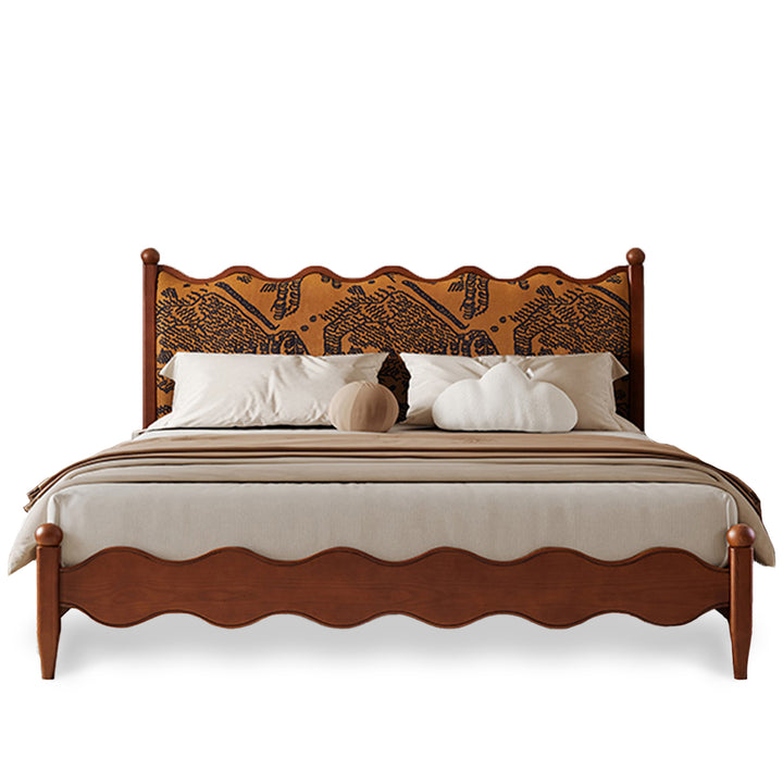 Vintage ash wood bed rippling in white background.