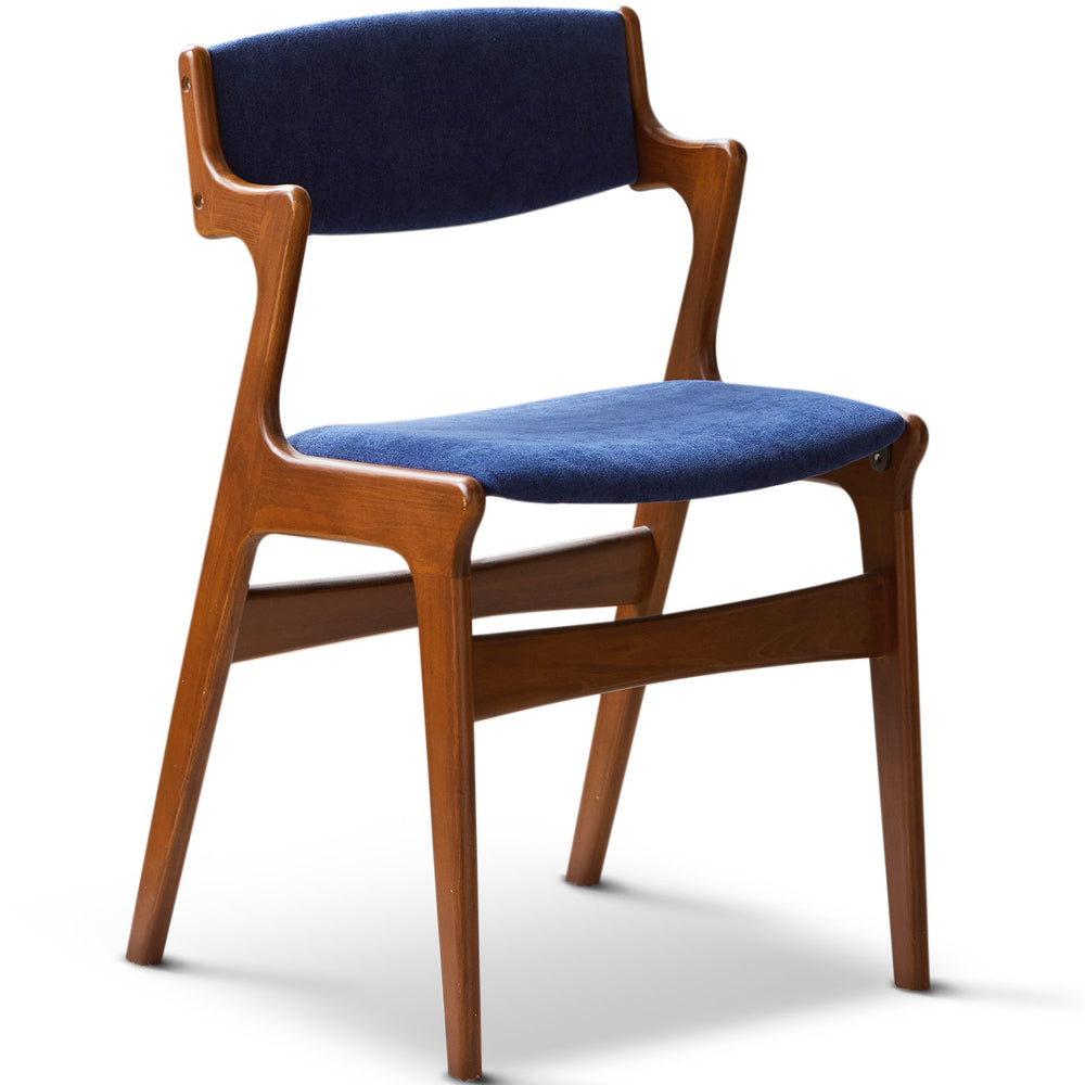 Vintage beech wood chenille velvet fabric dining chair zeta in white background.