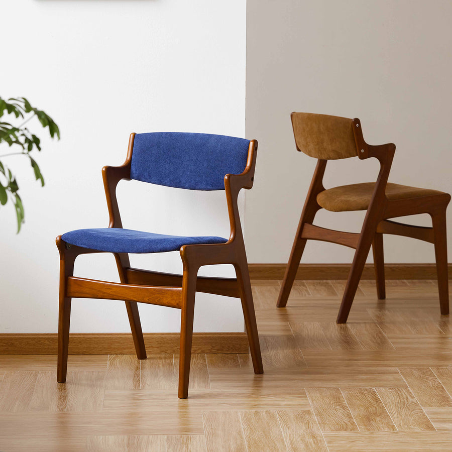 Vintage beech wood chenille velvet fabric dining chair zeta primary product view.