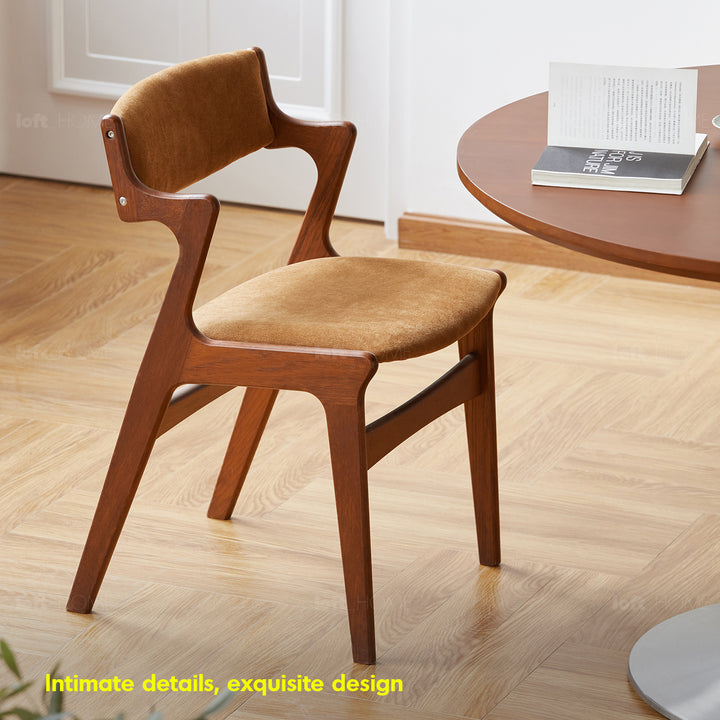 Vintage beech wood chenille velvet fabric dining chair zeta detail 13.