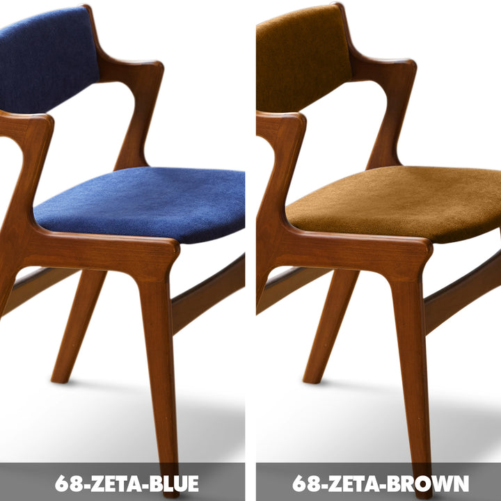 Vintage beech wood chenille velvet fabric dining chair zeta color swatches.