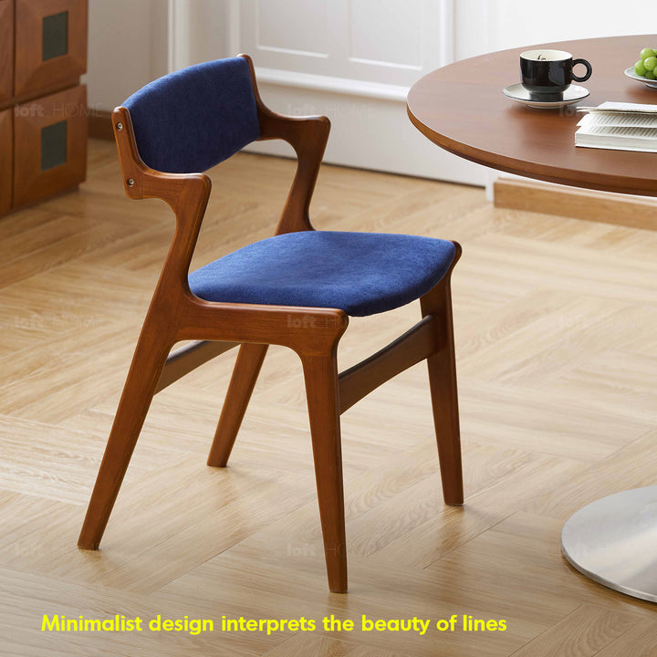 Vintage beech wood chenille velvet fabric dining chair zeta with context.