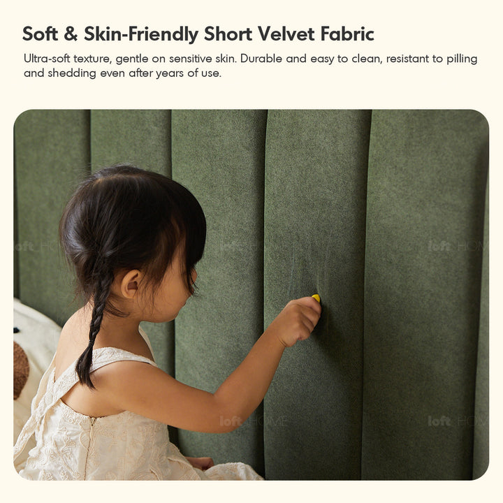 Vintage beech wood velvet fabric kids bed mag situational feels.
