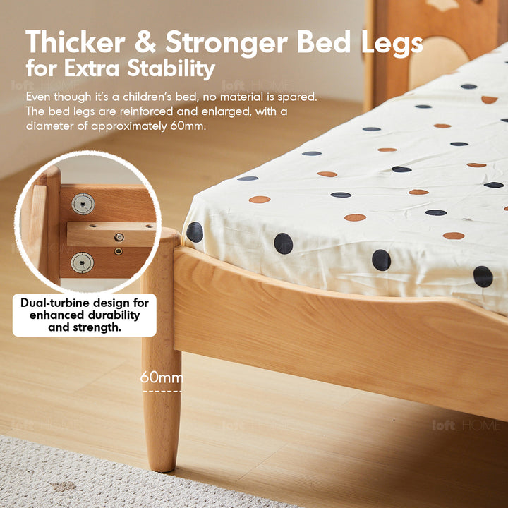 Vintage beech wood velvet fabric kids bed mag detail 4.