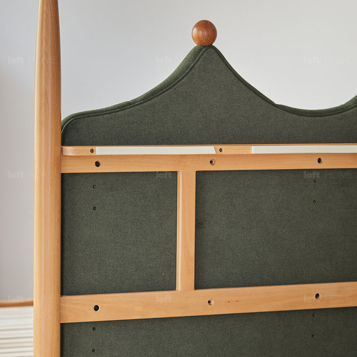Vintage beech wood velvet fabric kids bed mag detail 16.