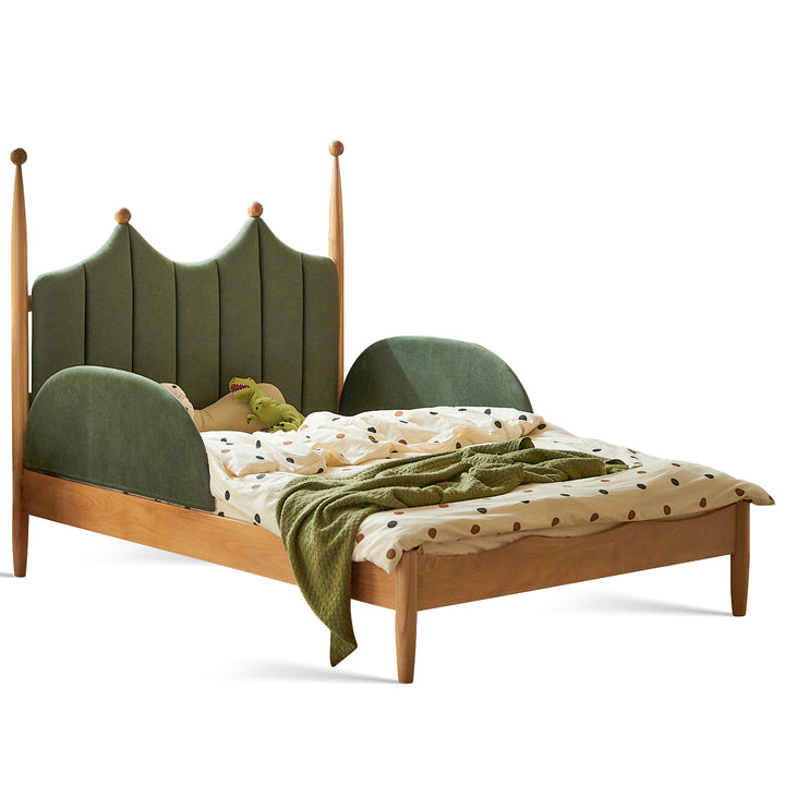 Vintage beech wood velvet fabric kids bed mag detail 17.