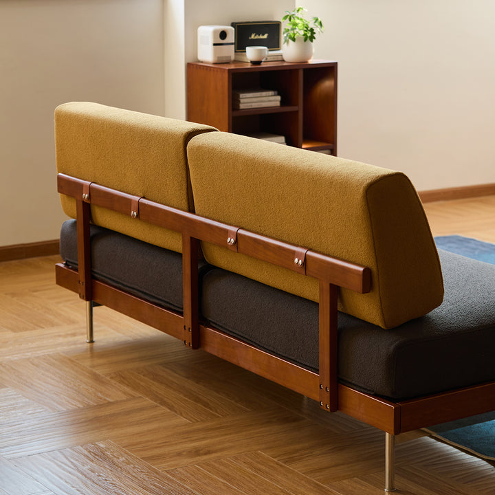 Vintage boucle fabric 3 seater sofa mies detail 1.