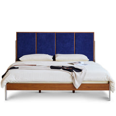 Bauhaus boxwood chenille velvet fabric bed lianne in white background.